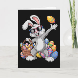 Dabbing Bunny Carrying Egg Sket Happy Easter Day T Card