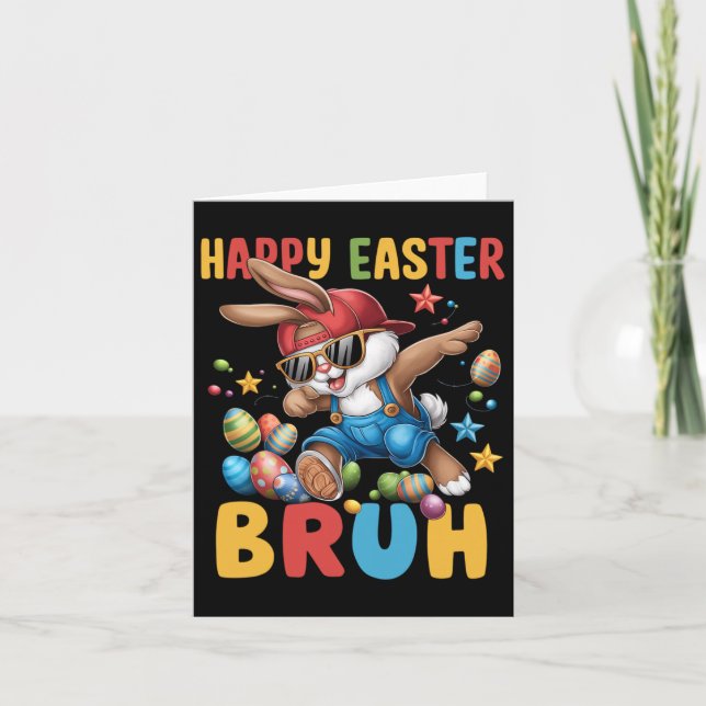 Dabbing Bunny Easter Bruh Meme Funny Saying Teens  Card (Front)