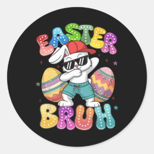 Dabbing Bunny Easter Bruh Meme Funny Saying Teens Classic Round Sticker