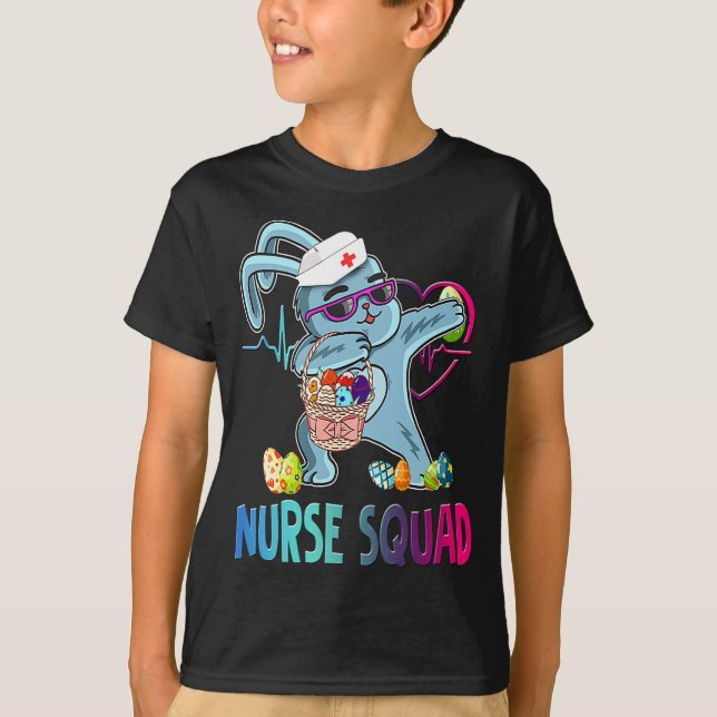 Dabbing Bunny Easter Eggs Nursing Artwork T-Shirt (Front)