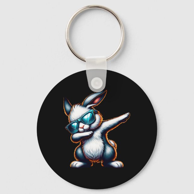 Dabbing Bunny Funny Easter Bunny  Keychain (Front)