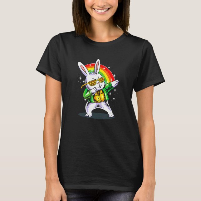 Dabbing Bunny Funny Happy St Patrick Day T-Shirt (Front)
