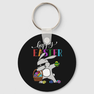 Dabbing Bunny Happy Easter Day Outfit Keychain
