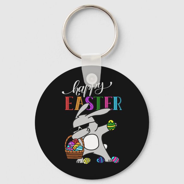 Dabbing Bunny Happy Easter Day Outfit  Keychain (Front)