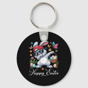 Dabbing Bunny Happy Easter Egg Hunting Toddler Kid Keychain