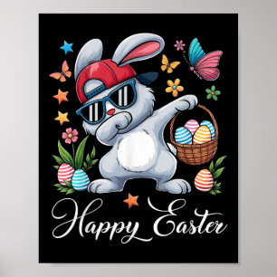 Dabbing Bunny Happy Easter Egg Hunting Toddler Kid Poster