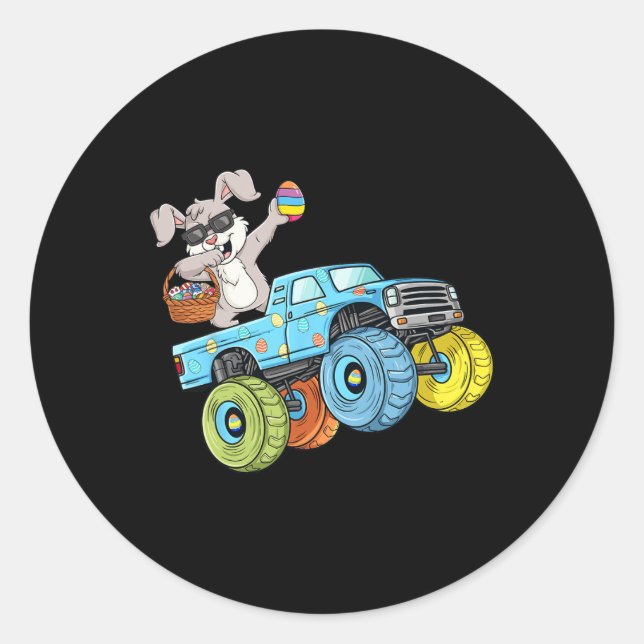 Dabbing Bunny Happy Easter Monster Truck Boys Girl Classic Round Sticker (Front)