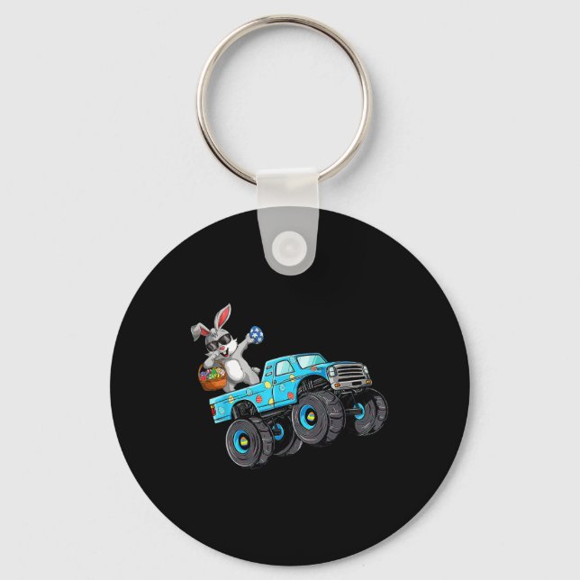 Dabbing Bunny Happy Easter Monster Truck Lovers Bo Keychain (Front)