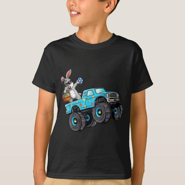 Dabbing Bunny Happy Easter Monster Truck Lovers Bo T-Shirt (Front)