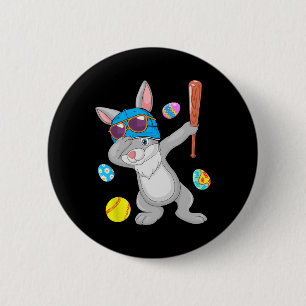 Dabbing Bunny Playing Softball Easter Costume Play 2 Inch Round Button