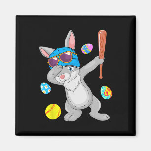Dabbing Bunny Playing Softball Easter Costume Play Magnet