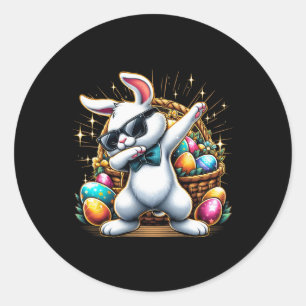 Dabbing Bunny Rabbit Easter Egg Hunting Boys Kids  Classic Round Sticker