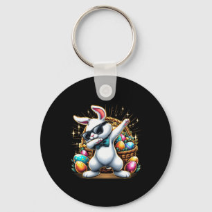 Dabbing Bunny Rabbit Easter Egg Hunting Boys Kids Keychain
