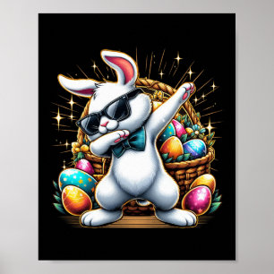 Dabbing Bunny Rabbit Easter Egg Hunting Boys Kids  Poster