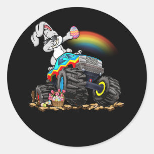 Dabbing Bunny Riding Monster Truck Lovers Happy Ea Classic Round Sticker