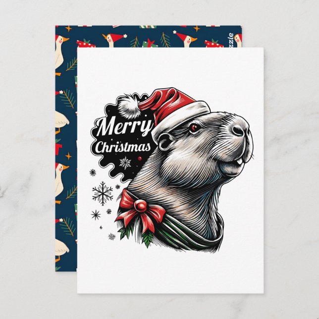 Dabbing Capybara Christmas Santa – Funny Holiday  Postcard (Front/Back)