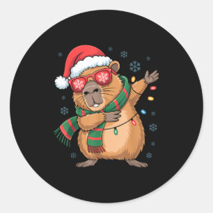 Dabbing Capybara Christmas Santa Hat Funny Holiday Classic Round Sticker