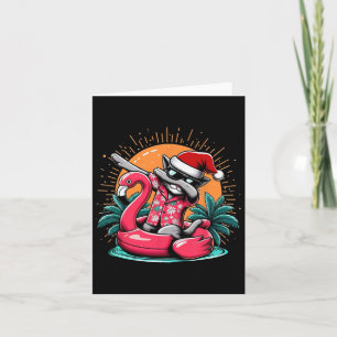 Dabbing Cat Christmas In July Hawaiian Flamingo Xm Card