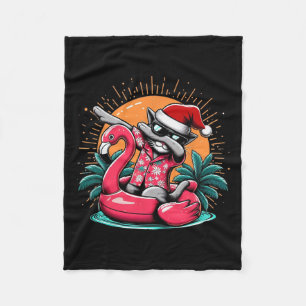 Dabbing Cat Christmas In July Hawaiian Flamingo Xm Fleece Blanket
