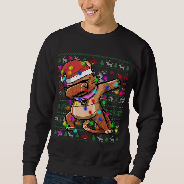 Dabbing Cat Fairy Lights Ugly Christmas Sweater (Front)