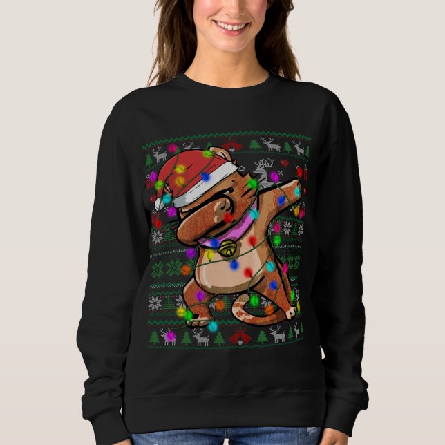 Dabbing Cat Fairy Lights Ugly Christmas Sweater Co (Front)