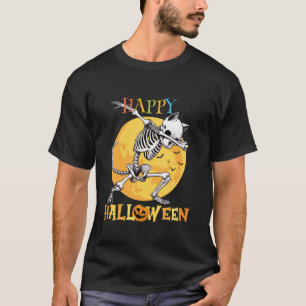 Dabbing Cat Skeleton Happy Halloween Boys Girls Ki T-Shirt