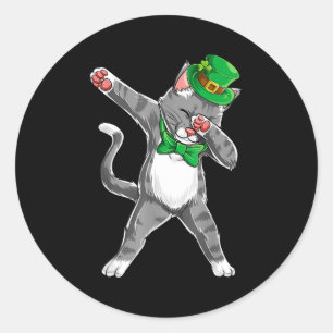 Dabbing Cat St Patricks Day Boys Girls Leprechaun  Classic Round Sticker