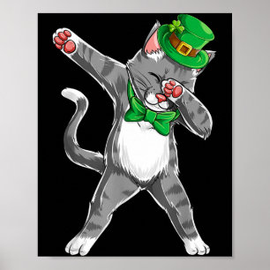 Dabbing Cat St Patricks Day Boys Girls Leprechaun Poster