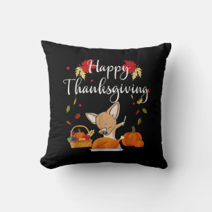 Dabbing Chihuahua DogTurkey Happy Thanksgiving Throw Pillow