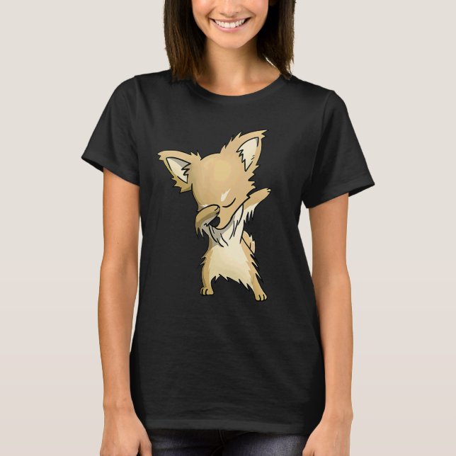 Dabbing Chihuahua Long Haired Dog Dab Dance T-Shirt (Front)
