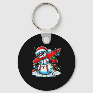 Dabbing Christmas Baseball Snowman Boys Baseball W Keychain