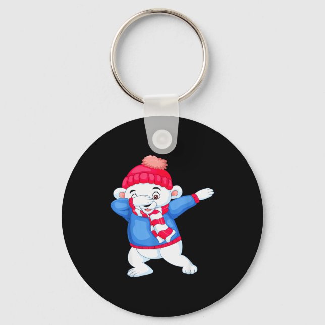 Dabbing Christmas Lar Bear Xmas Dab Kids Boys Girl Keychain (Front)