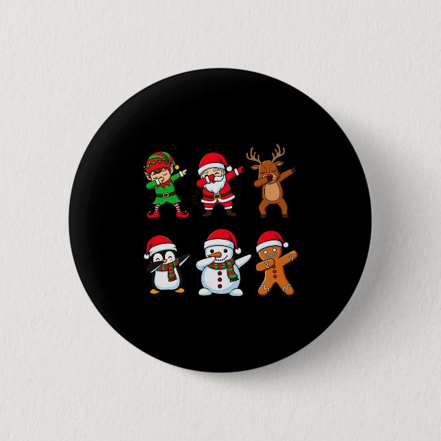Dabbing Christmas Santa Claus Gingerbread Reindeer 2 Inch Round Button (Front)