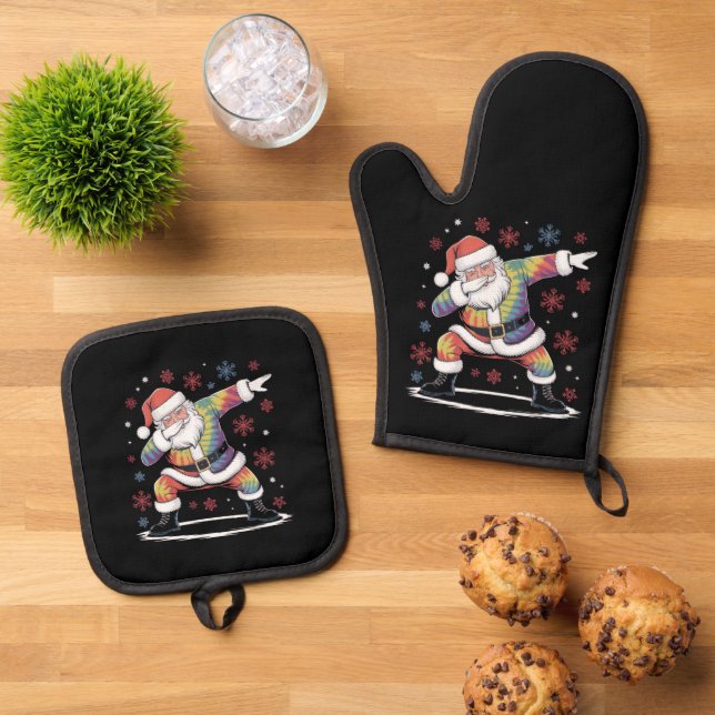 Dabbing Christmas Santa Ugly Christmas Xmas Oven Mitt & Pot Holder Set (Top Down)