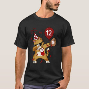 Dabbing Cool Cat Baseball 12th Birthday T-Shirt