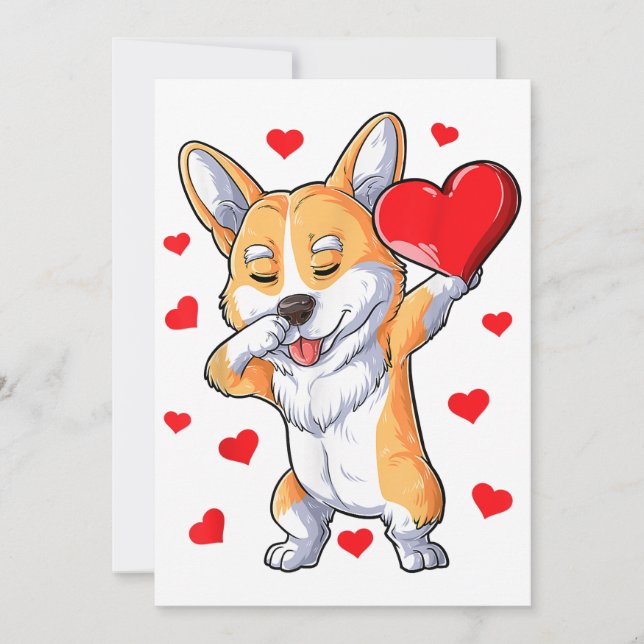 Dabbing Corgi Heart Valentines Day Boys Kids Love Announcement (Front)