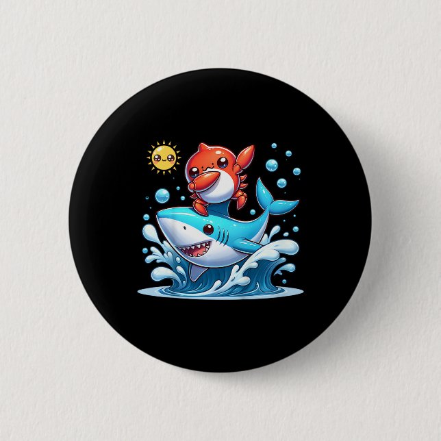 Dabbing Crab Surfing Shark Riding Ocean Wave Sun C 2 Inch Round Button (Front)