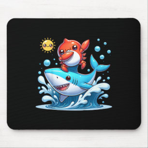 Dabbing Crab Surfing Shark Riding Ocean Wave Sun C Mouse Pad