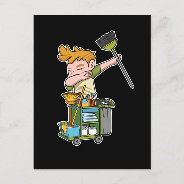 Dabbing Custodian Cleaning School Janitor Caretake Postcard (Front)