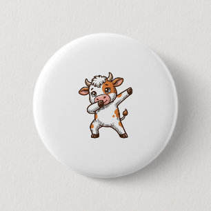 Dabbing Cute Cow Vintage Engraving T-Shirt Design_ 2 Inch Round Button