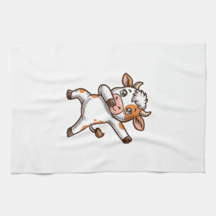 Dabbing Cute Cow Vintage Engraving T-Shirt Design_ Kitchen Towel