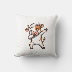Dabbing Cute Cow Vintage Engraving T-Shirt Design_ Throw Pillow