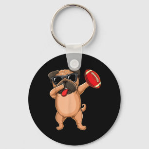 Dabbing Cute Football Sungles Pug Dog- Pet Lover Keychain