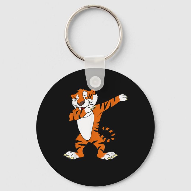 Dabbing Cute Tiger Animal Party Keychain (Front)