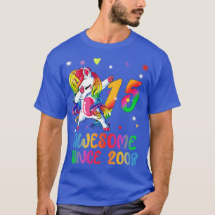 Dabbing Cute Unicorn 15 Year Of Being Awesome 15th T-Shirt