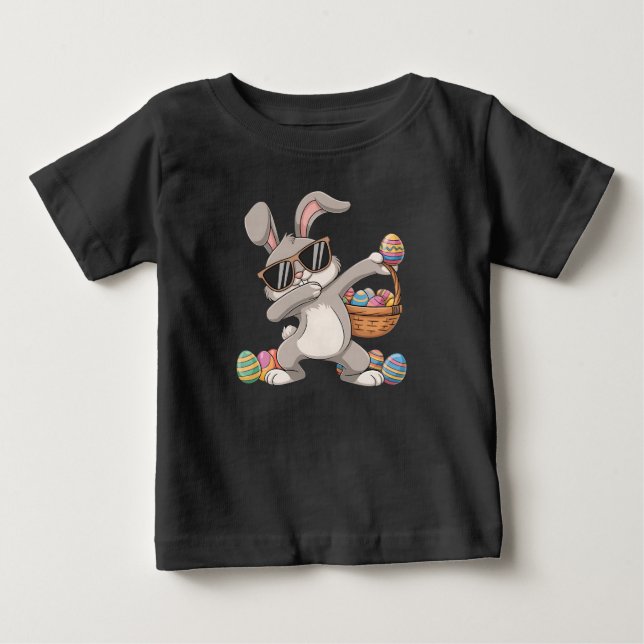 Dabbing Dab Rabbit Bunny Easter Eggs Basket Baby T-Shirt (Front)