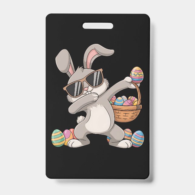 Dabbing Dab Rabbit Bunny Easter Eggs Basket Badge (Front)