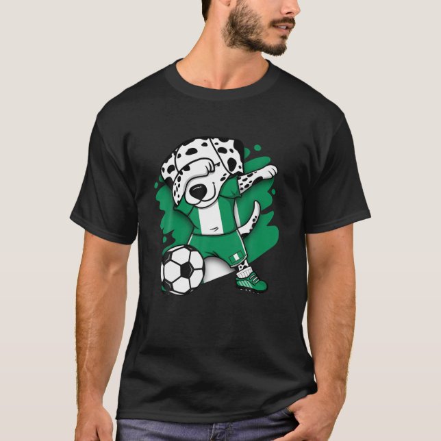 Dabbing Dalmatian Nigeria Soccer Fans Jersey Footb T-Shirt (Front)
