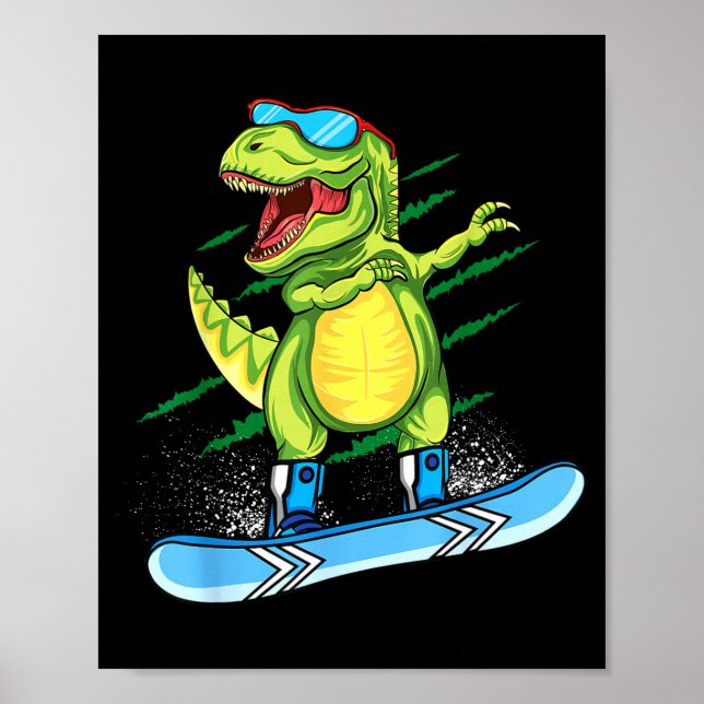 Dabbing dinosaur snowboarding mountain t rex poster (Front)