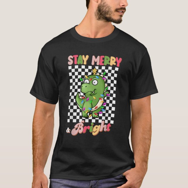 Dabbing Dinosaur Trex Stay Merry and Bright Christ T-Shirt (Front)